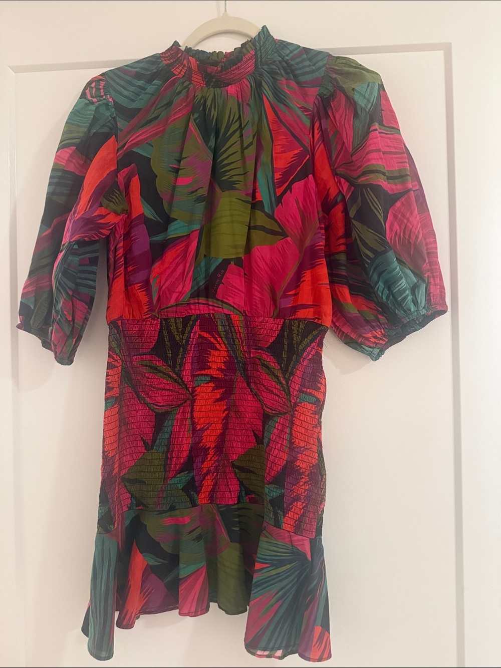 FARM RIO Vibrant Tropical Print Smocked Mini Dress - Multicolor